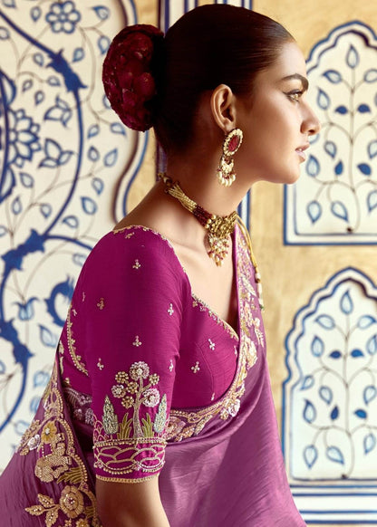 Dhiyona KM Women Purple Designer Tissue Silk Saree
