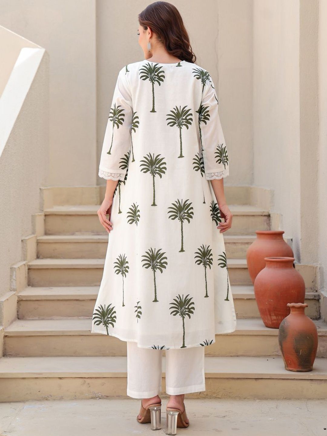 Women Ethnic Motifs Printed Regular Thread Work Pure Cotton Kurta with Trousers