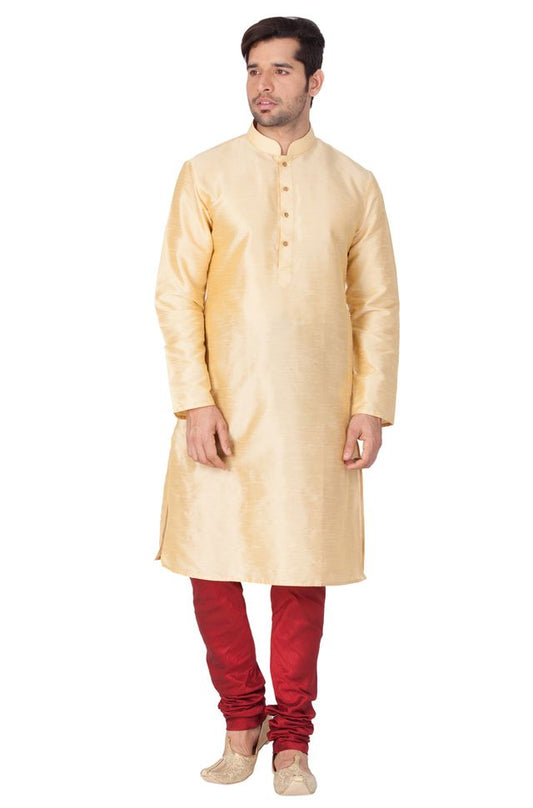 Men's Gold Silk Blend Straight Kurta Pyjama Set