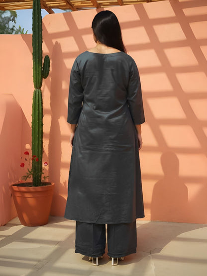 Women Floral Embroidered Regular Thread Work Pure Cotton Kurta with Trousers