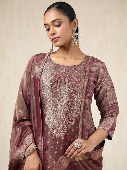 Dhiyona SO Women's Ethnic Motifs Printed Sequinned Straight Kurta With Trousers And Dupatta