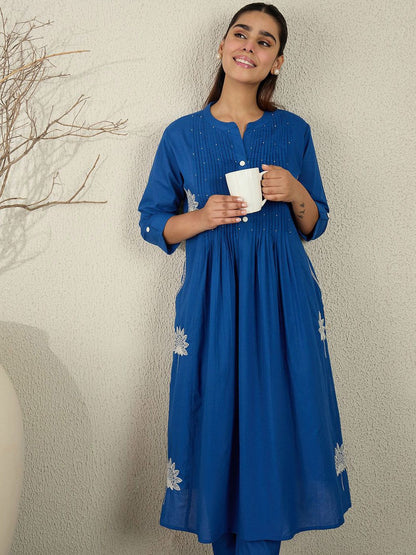 Women Ethnic Motifs Printed Cotton A-Line Kurta with Trousers