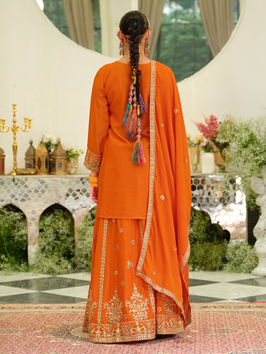 Women Ethnic Motif Embroidered Sequinned Kurta with Skirt & Dupatta