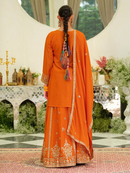 Women Ethnic Motif Embroidered Sequinned Kurta with Skirt & Dupatta