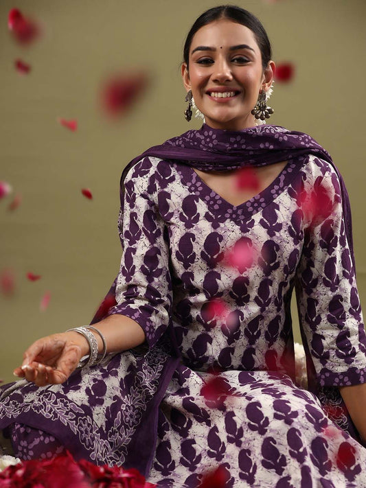 Paisley Printed Regular Pure Cotton Straight Kurta with Trousers & Dupatta