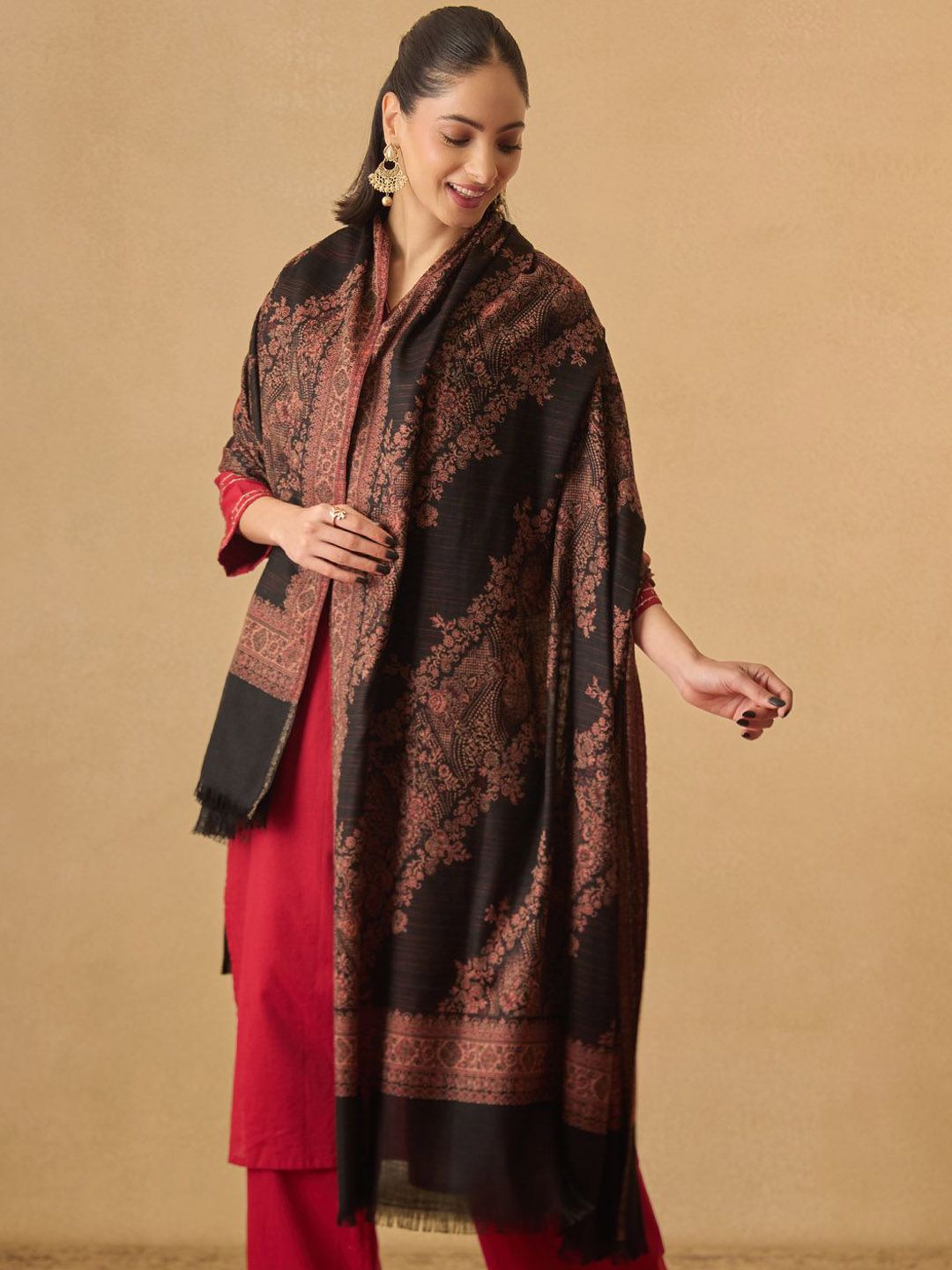 Dhiyona PA Kohsar Floral Woven Design Jamawar Woolen Shawl