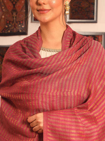 Dhiyona PA Striped Reversible Fringed Border Zari Shawl