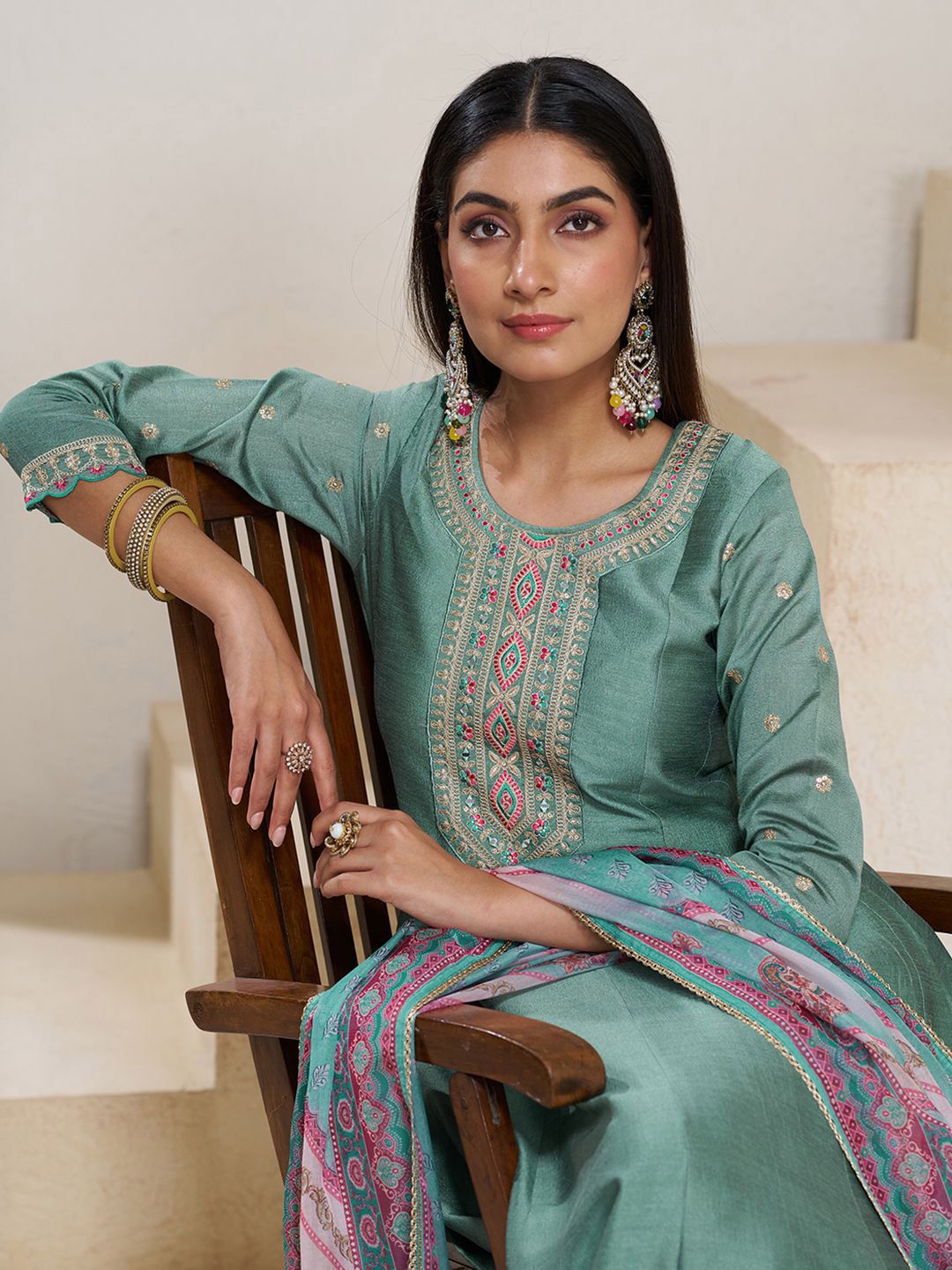 Dhiyona CH Women Ethnic Motifs Printed Kurta with Trousers & Dupatta