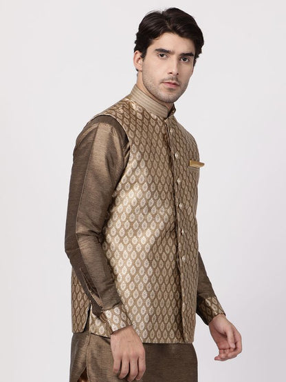 Men's Gold Silk Blend Straight Nehru Jacket