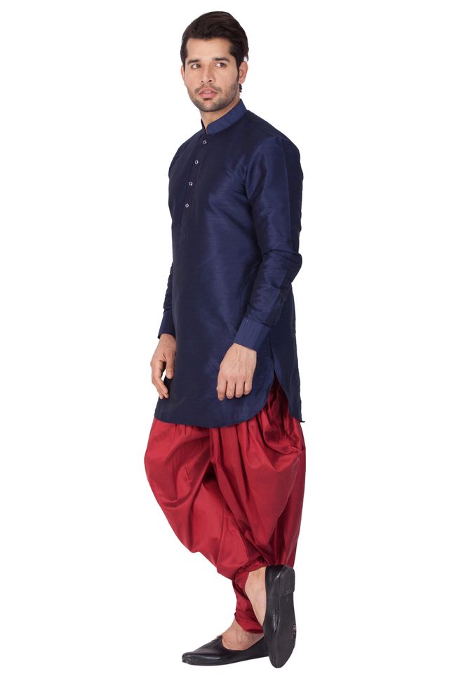 Men's Blue Silk Blend Pathani Kurta and Dhoti Set