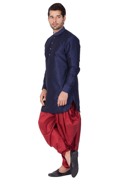 Men's Blue Silk Blend Pathani Kurta and Dhoti Set