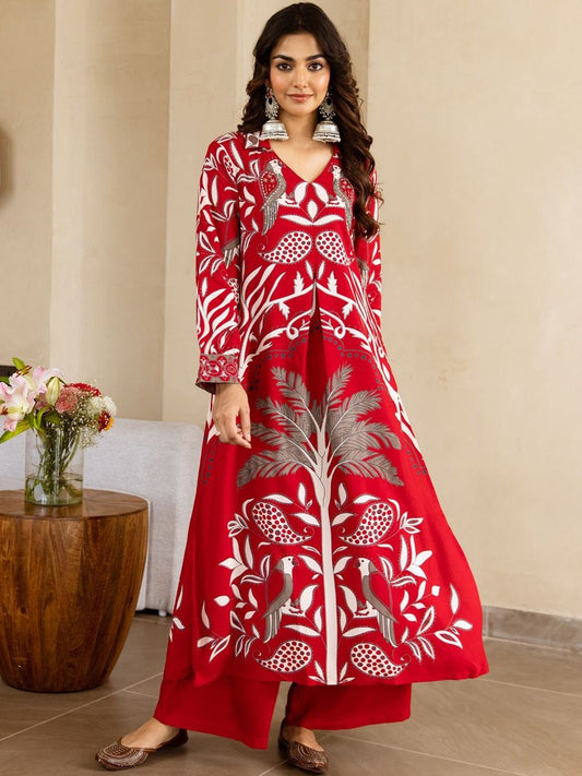 Floral Printed V-Neck Kurta with Palazzos