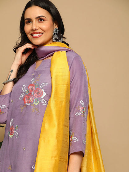 Dhiyona SN Women's Floral Embroidered Kurta with Trousers & Dupatta