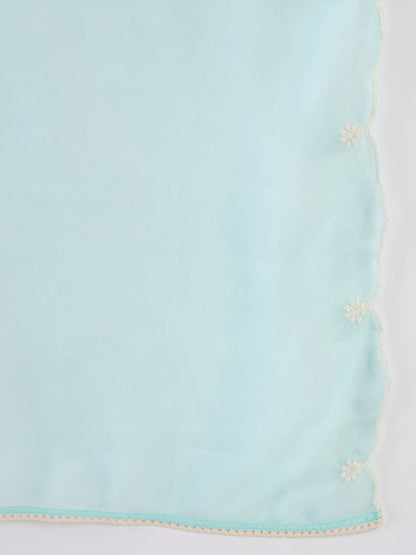 Dhiyona IE Floral Yoke Design Liva Straight Kurta With Trousers & Dupatta