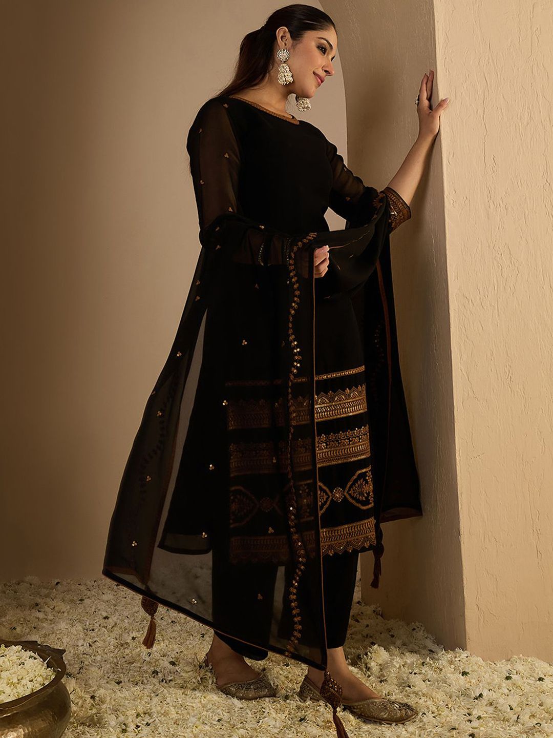 Dhiyona IE Women's Women Ethnic Motifs Printed Kurta with Palazzos & Dupatta