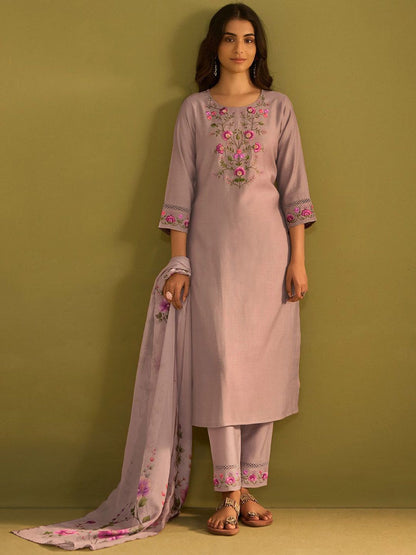 Women Floral Embroidered Regular Thread Work Kurta with Trousers & With Dupatta