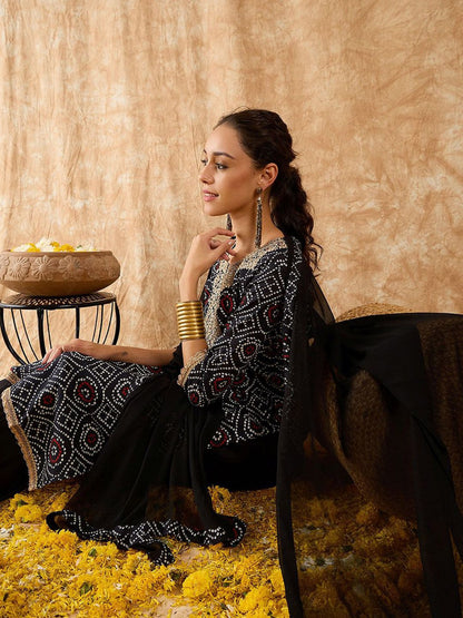 Bandhani Printed Straight Pure Cotton Kurta with Palazzos & Dupatta