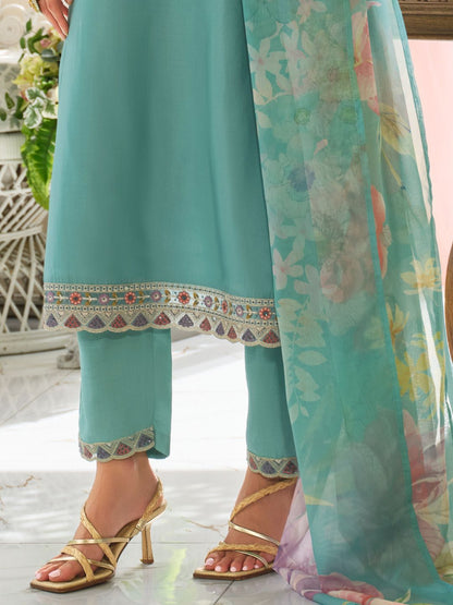 Dhiyona IE Women's Ethnic Motifs Embroidered Regular Mirror Work Kurta With Trousers & Dupatta
