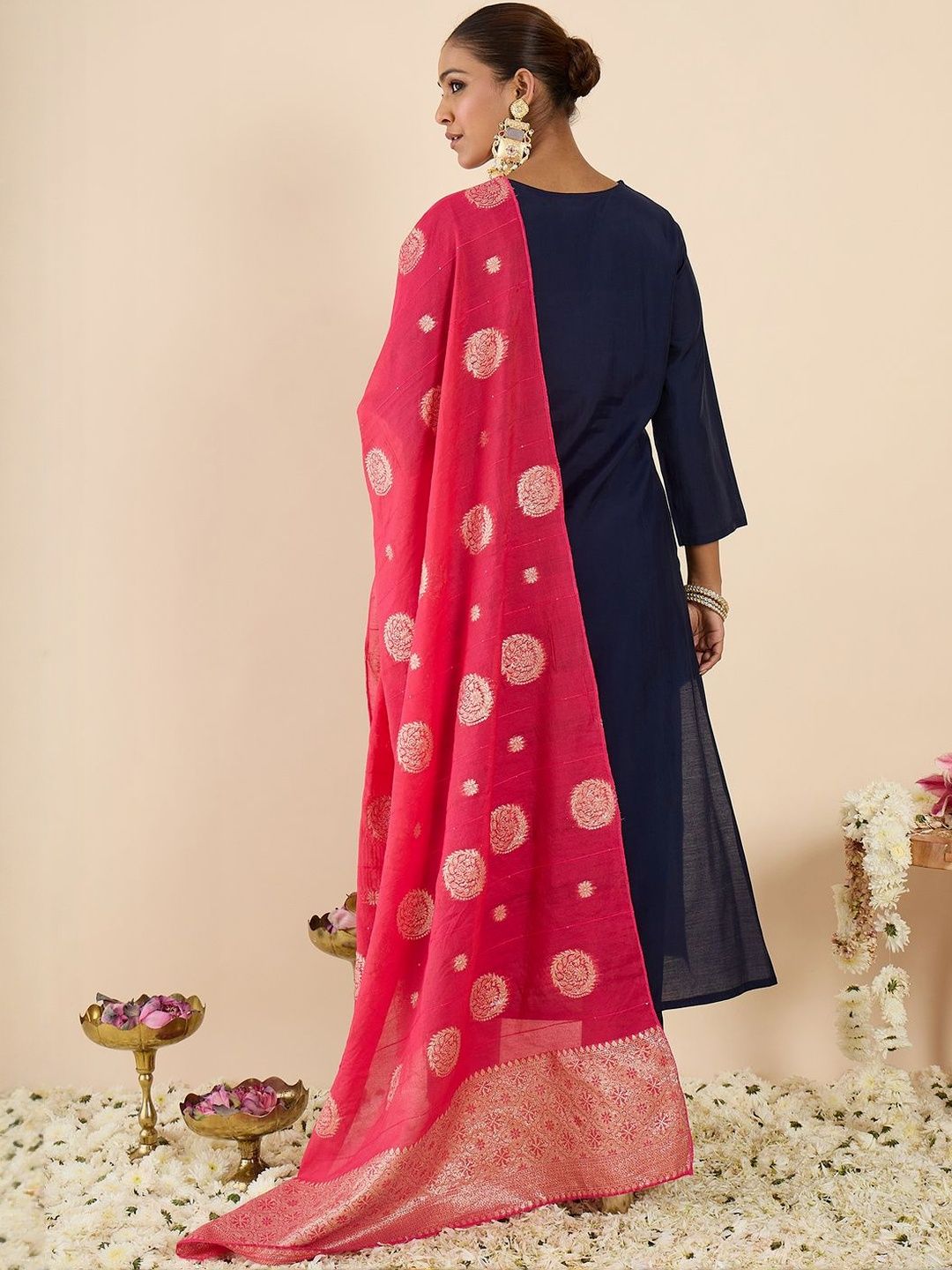 Women Ethnic Motifs Embroidered Regular Thread Work Kurta with Trousers & With Dupatta