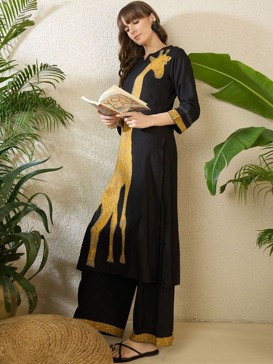 Dhiyona IE Printed V-Neck Three-Quarter Sleeves Tunic And Trousers