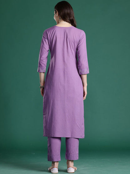 Dhiyona IE Embroidered Pure Cotton Top With Trousers Co-Ords