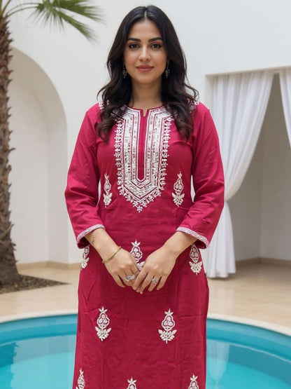 Dhiyona IE Floral Embroidered Straight Kurta with Trousers Co-Ords Set