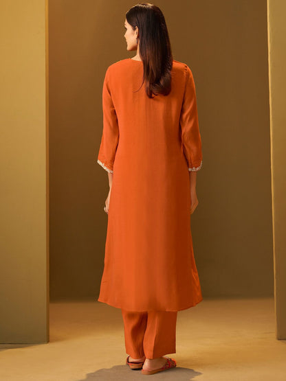 Ethnic Motifs Embroidered V-Neck Thread Work A-Line Kurta & Trousers