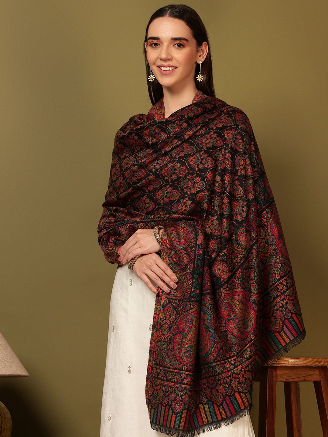 Dhiyona PA Gulraiz Ethnic Motifs Woven Design Kani Woolen Shawl