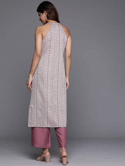 Dhiyona VA Women'sEthnic Motifs Woven Design V-Neck Regular Kurta with Trousers