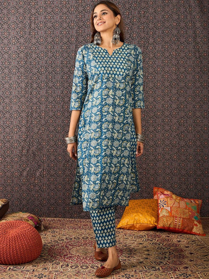 Women Ethnic Motifs Printed Regular Sequinned Pure Cotton Kurta with Trousers & With Dupatta