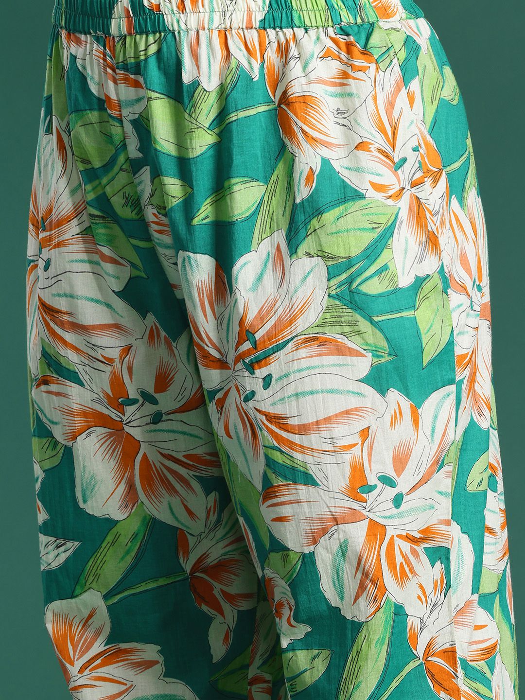 Floral Printed Round Neck Regular Pure Cotton Kurta with Trousers