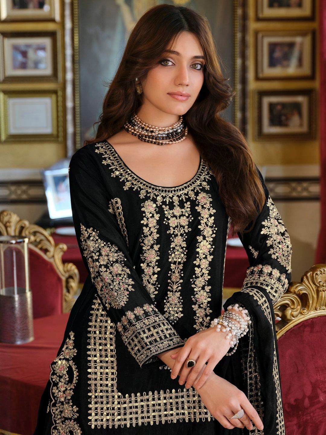 Women Ethnic Motifs Embroidered Thread Work Kurta with Palazzos & Dupatta