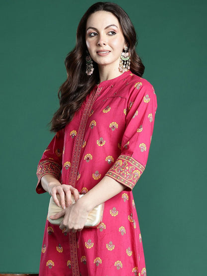 Dhiyona IE Printed Pure Cotton Straight Tunic & Trousers Co-Ord Set