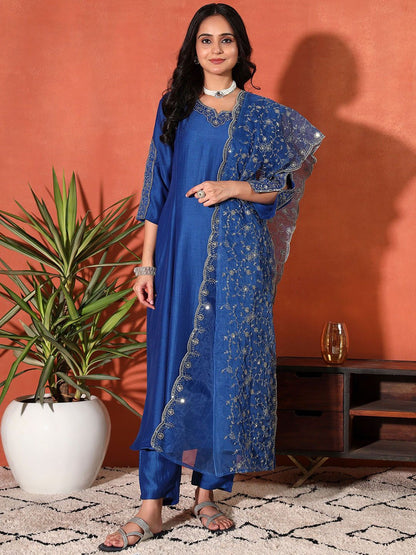 Dhiyona SN Women's Ethnic Motifs Embroidered Kurta with Trousers & Dupatta