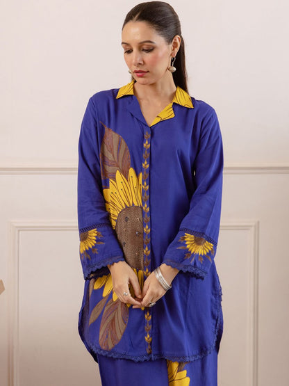 Dhiyona IE Printed Mandarin Collar Long Sleeves Shirt & Palazzo
