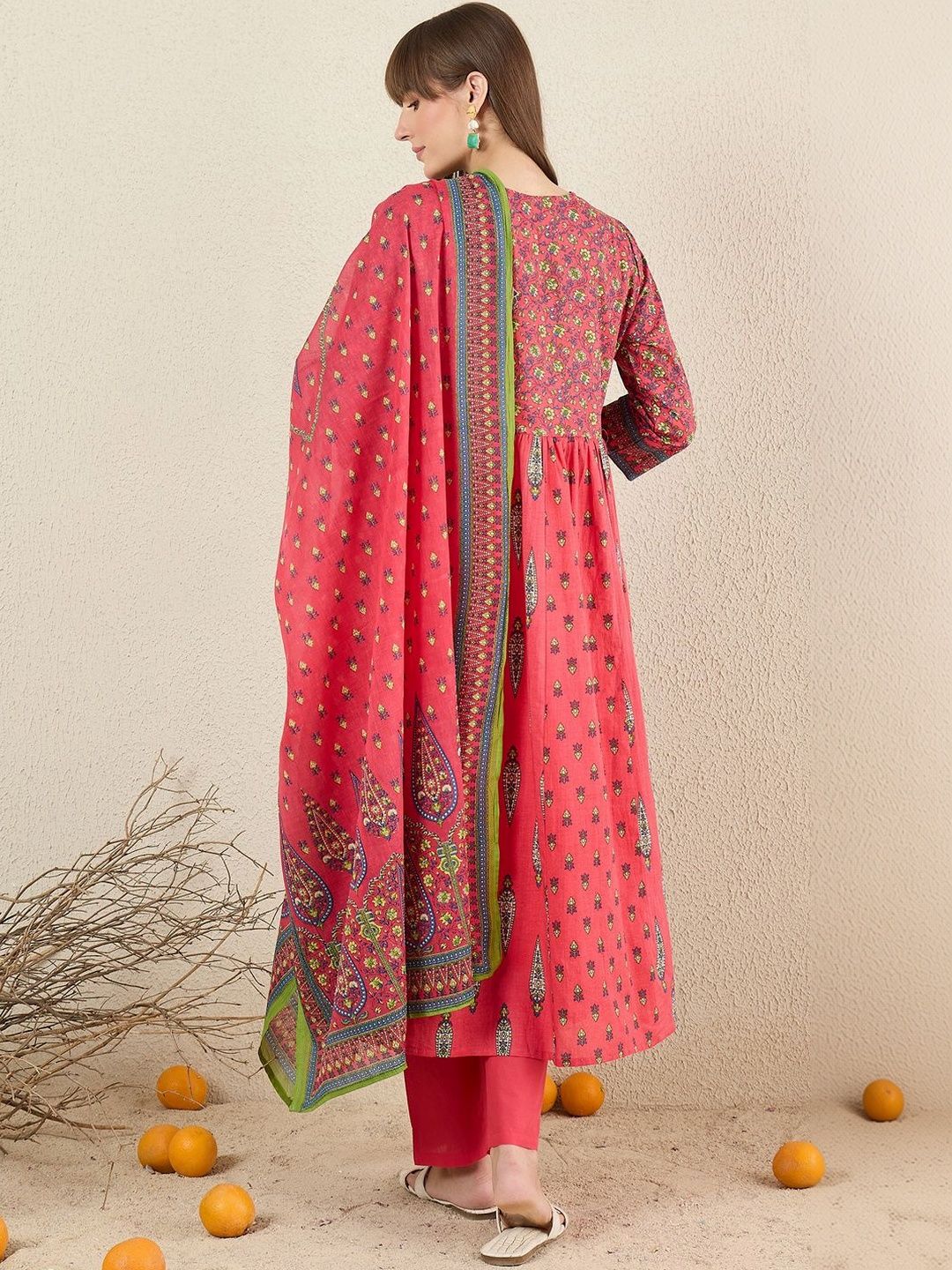 Women Ethnic Motifs Printed Panelled Pure Cotton Kurta with Trousers & With Dupatta