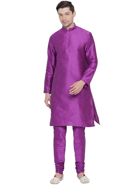 Men's Purple Silk Blend Straight Kurta Pyjama Set