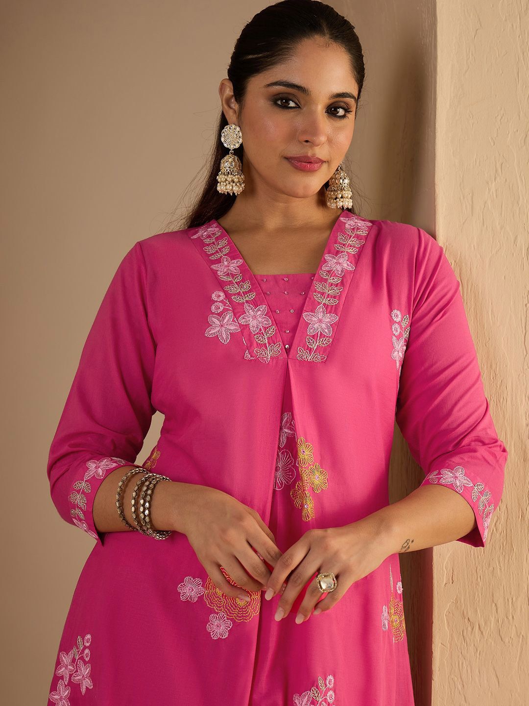 Dhiyona IE Embroidered Pure Cotton Tunic With Trousers Co-Ords