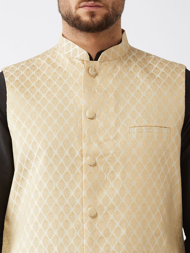 Men's Black Silk Blend Straight Jacket  Kurta and Dhoti Set