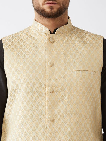 Men's Black Silk Blend Straight Jacket  Kurta and Dhoti Set