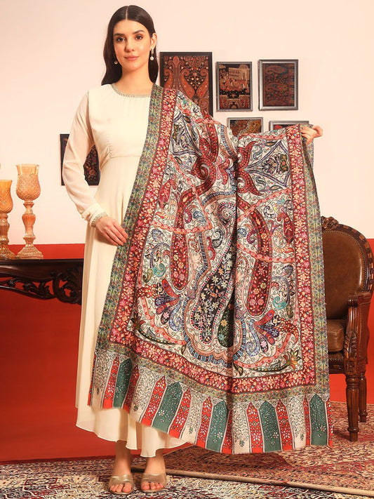 Dhiyona PA Paisley Kalamkari Printed Woollen & Silk Shawl