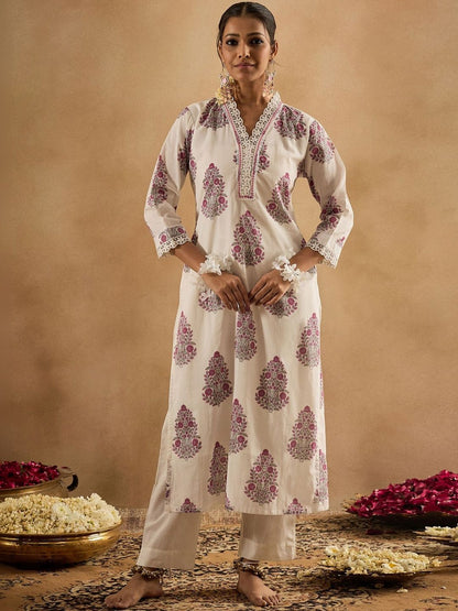 Women Floral Printed Regular Pure Cotton Kurta with Trousers & With Dupatta