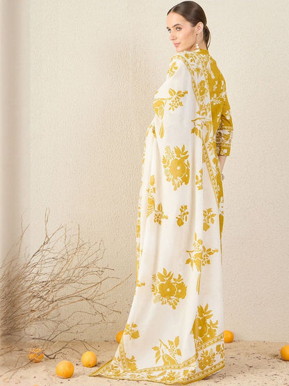 Floral Printed Straight Pure Cotton Kurta With Trousers & Dupatta