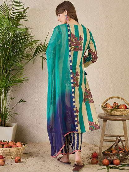 Women Floral Printed Regular Pure Cotton Kurta with Trousers & Dupatta