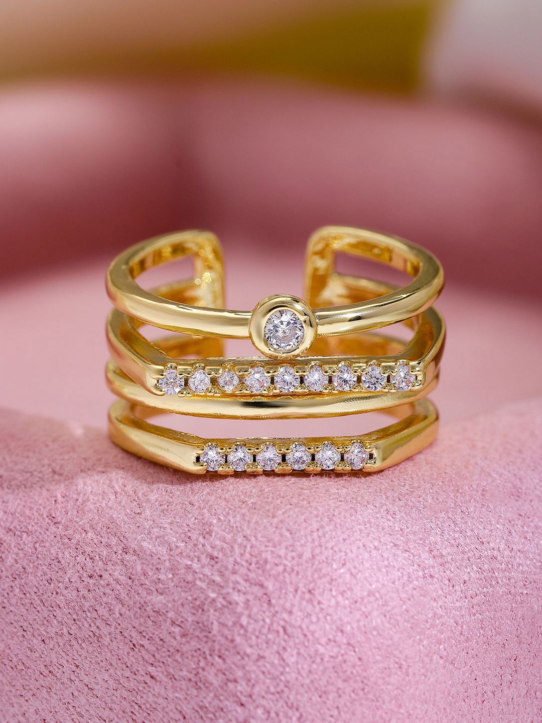 Dhiyona RJ Women's 22k Gold-Plated American Diamond & Cubic Zirconia Studded Finger Ring