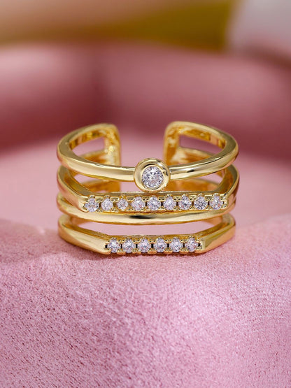 Dhiyona RJ Women's 22k Gold-Plated American Diamond & Cubic Zirconia Studded Finger Ring