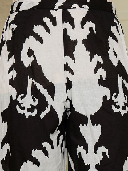 Dhiyona IE Abstract Printed Shirt Collar Pure Cotton A-Line Kurta With Trousers