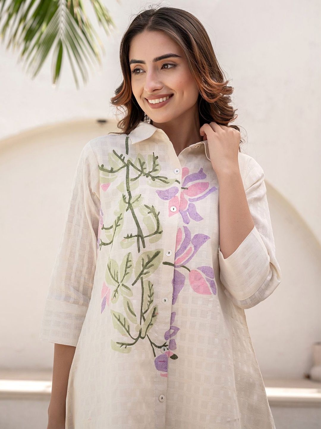 Dhiyona IE Women Floral Printed Regular Pure Cotton Kurti with Trousers
