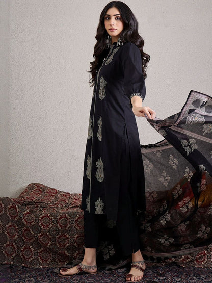 Women Ethnic Motifs Embroidered Cotton Kurta with Trousers & Dupatta