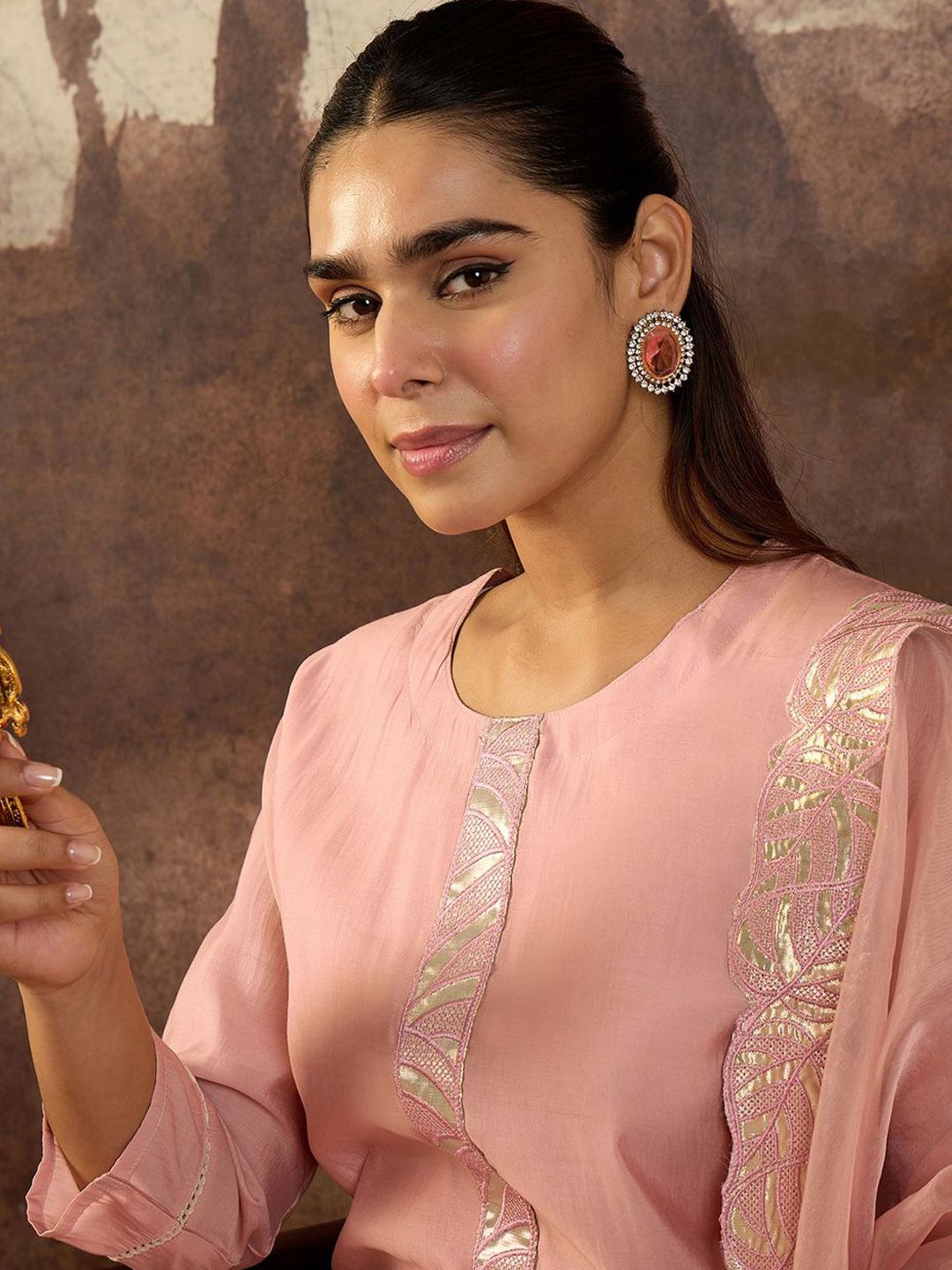 Women Solid Embroidered Kurta with Trousers & Dupatta